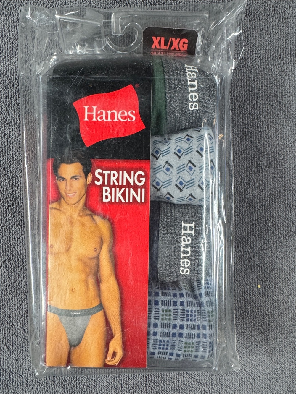 RARE Vintage Hanes Men’s Gray and Blue String Bikini Briefs - 4 Pack
